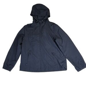 GAP Navy Blue Hooded Windbreaker Women's Large - Cotton Lined Zipper Pockets Y2K